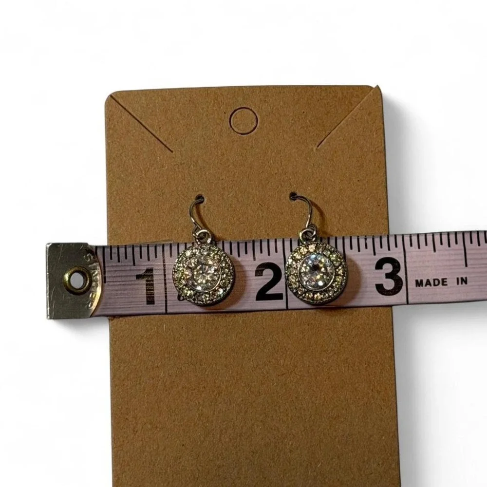 Vintage style Silver & Crystal‎ Round Halo Drop Earrings